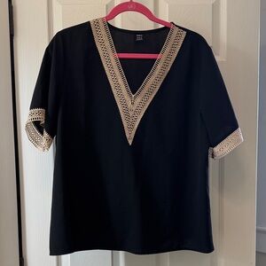 SHEIN Black Top with Beige Crochet V-Neck